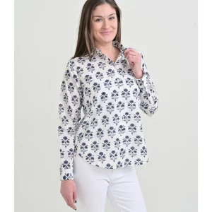 Fashion Pomegranate Inc Agra Bloom Indigo Button Down Blouse