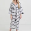 Discount Pomegranate Inc Agra Bloom Indigo Long Caftan Coverup