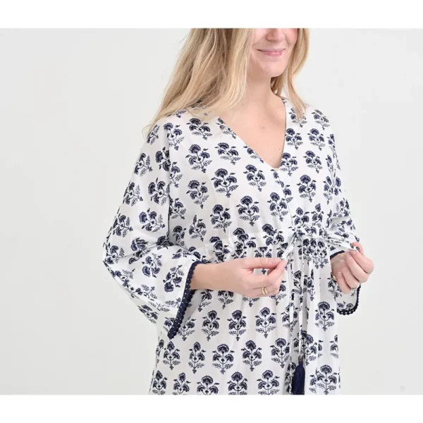 Discount Pomegranate Inc Agra Bloom Indigo Long Caftan Coverup