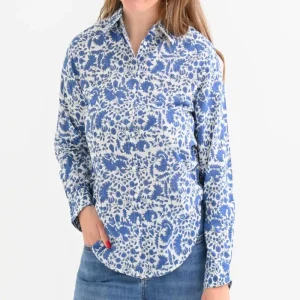 Outlet Pomegranate Inc Amaranth Blue Button Down Blouse