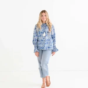 Best Pomegranate Inc Amaranth Blue Flounce Sleeve Blouse