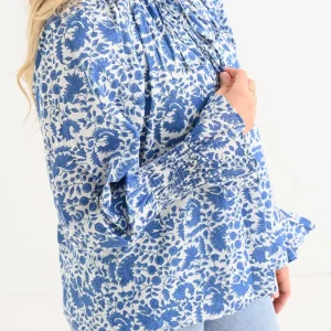 Best Pomegranate Inc Amaranth Blue Flounce Sleeve Blouse