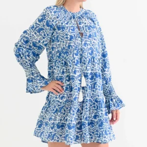 Online Pomegranate Inc Amaranth Blue Long Sleeve Flounce Dress