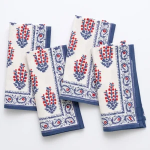 Fashion Pomegranate Inc Block Printed Sagar Red & Blue Napkins