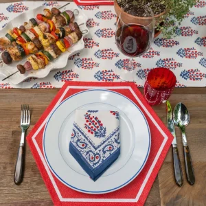 Fashion Pomegranate Inc Block Printed Sagar Red & Blue Napkins