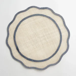 Fashion Pomegranate Inc Blue Scalloped Edge Natural Fiber Placemats | Set 4