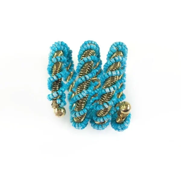 Online Pomegranate Inc Blue Wrapped Beaded Napkin Ring | Set of 4