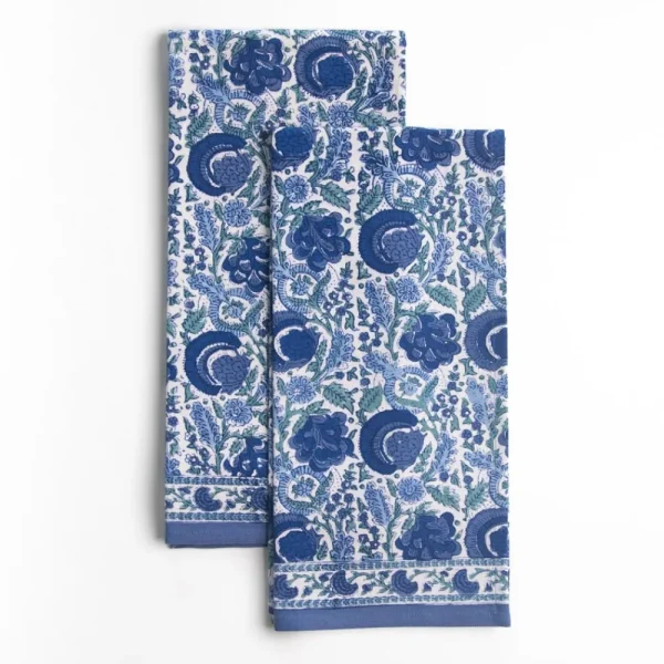 Hot Pomegranate Inc Bohemian Floral Azure Blue & Aqua Tea Towels