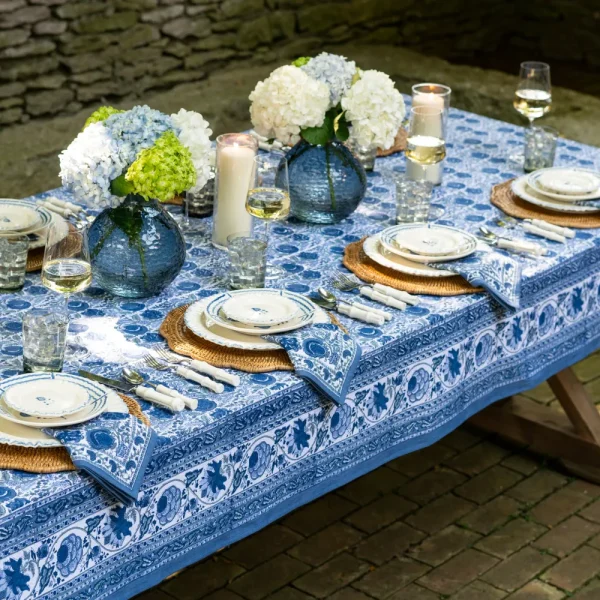 Outlet Pomegranate Inc Bohemian Floral Azure Blue & Aqua Tablecloth