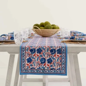 Discount Pomegranate Inc Bohemian Floral Blues & Paprika Table Runner