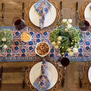 Discount Pomegranate Inc Bohemian Floral Blues & Paprika Table Runner