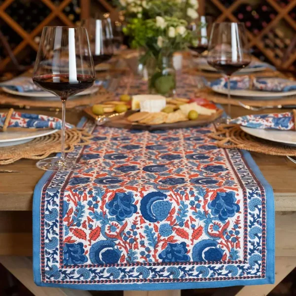 Discount Pomegranate Inc Bohemian Floral Blues & Paprika Table Runner