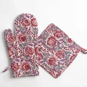 Clearance Pomegranate Inc Bohemian Floral Dusty Rose Oven Mitt Set