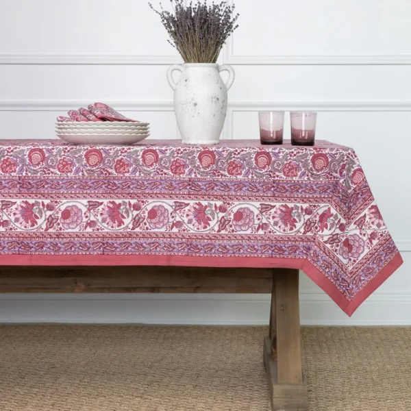 Online Pomegranate Inc Bohemian Floral Dusty Rose Tablecloth