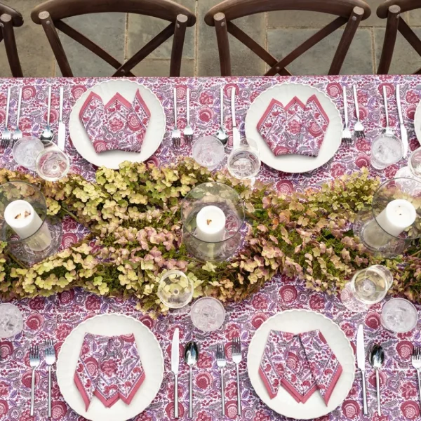 Online Pomegranate Inc Bohemian Floral Dusty Rose Tablecloth