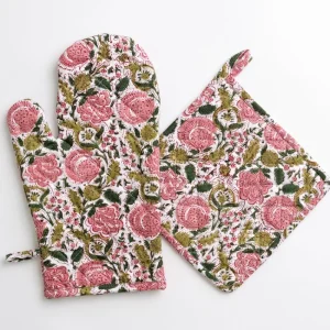 Sale Pomegranate Inc Bohemian Floral Moss & Mauve Oven Mitt Set