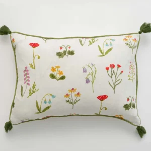 New Pomegranate Inc Botanical Garden Linen Lumbar Pillow Cover