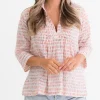 Hot Pomegranate Inc Brushstroke Coral Pintuck Blouse