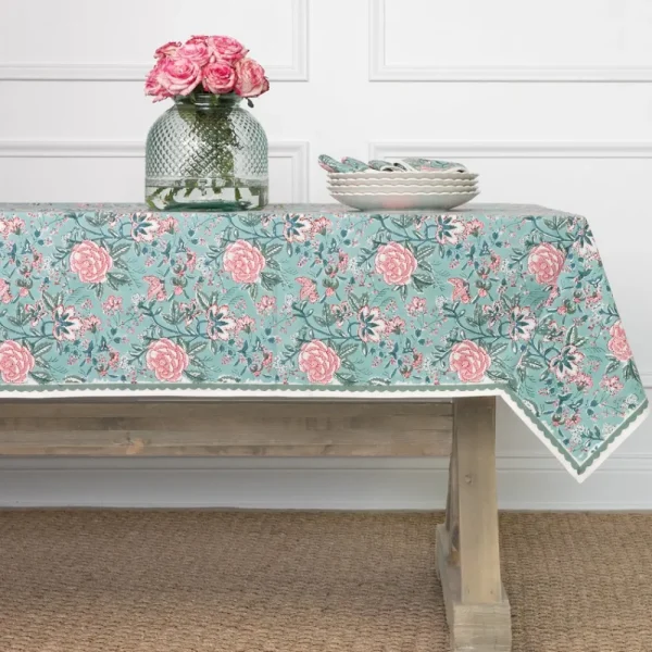 Best Pomegranate Inc Butterfly Garden Aqua & Rose Tablecloth