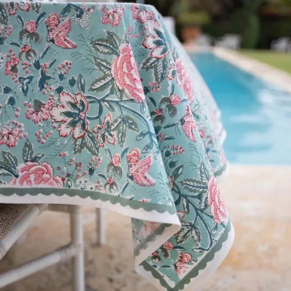 Best Pomegranate Inc Butterfly Garden Aqua & Rose Tablecloth