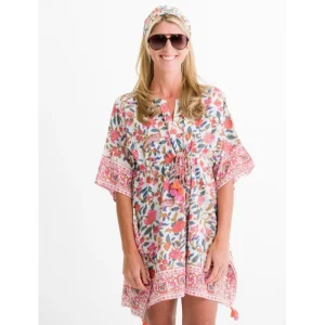 New Pomegranate Inc Cabana Garden Drawstring Beach Coverup