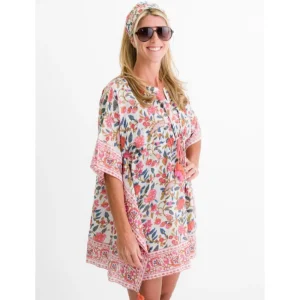 New Pomegranate Inc Cabana Garden Drawstring Beach Coverup