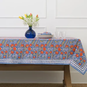 Fashion Pomegranate Inc Cactus Flower Blue & Poppy Tablecloth