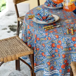 Fashion Pomegranate Inc Cactus Flower Blue & Poppy Tablecloth