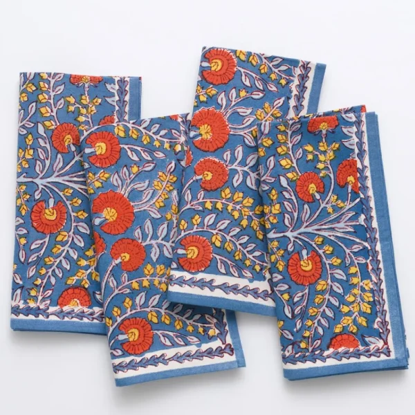 Outlet Pomegranate Inc Cactus Flower Blue & Poppy Napkin | Set of 4