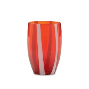 Clearance Pomegranate Inc Candy Striped Drinking Glass- Cranberry Red