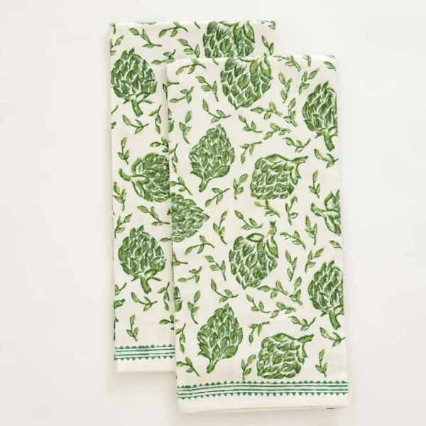 Best Pomegranate Inc Dancing Artichokes Green Tea Towel | Set of 2