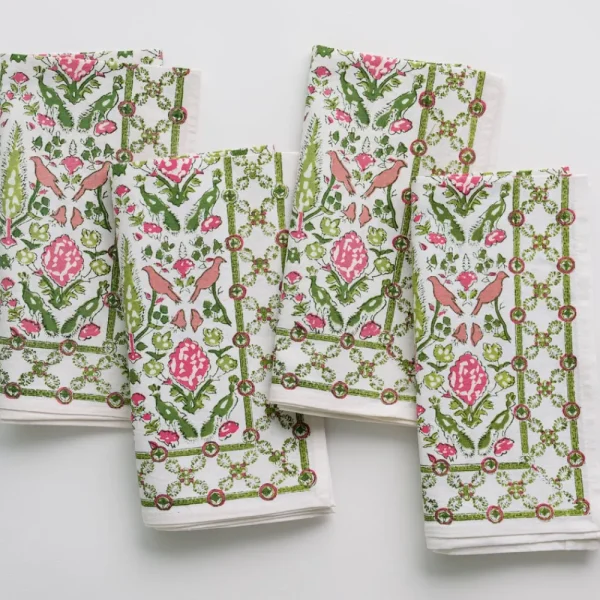 Clearance Pomegranate Inc Dove & Cypress Pink & Green Napkin | Set of 4