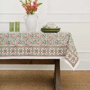 Outlet Pomegranate Inc Dove & Cypress Pink & Green Tablecloth