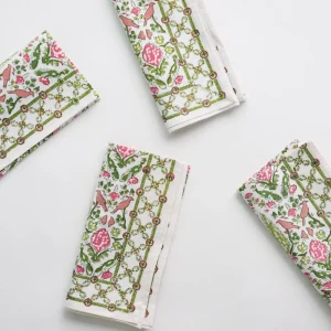 Clearance Pomegranate Inc Dove & Cypress Pink & Green Napkin | Set of 4