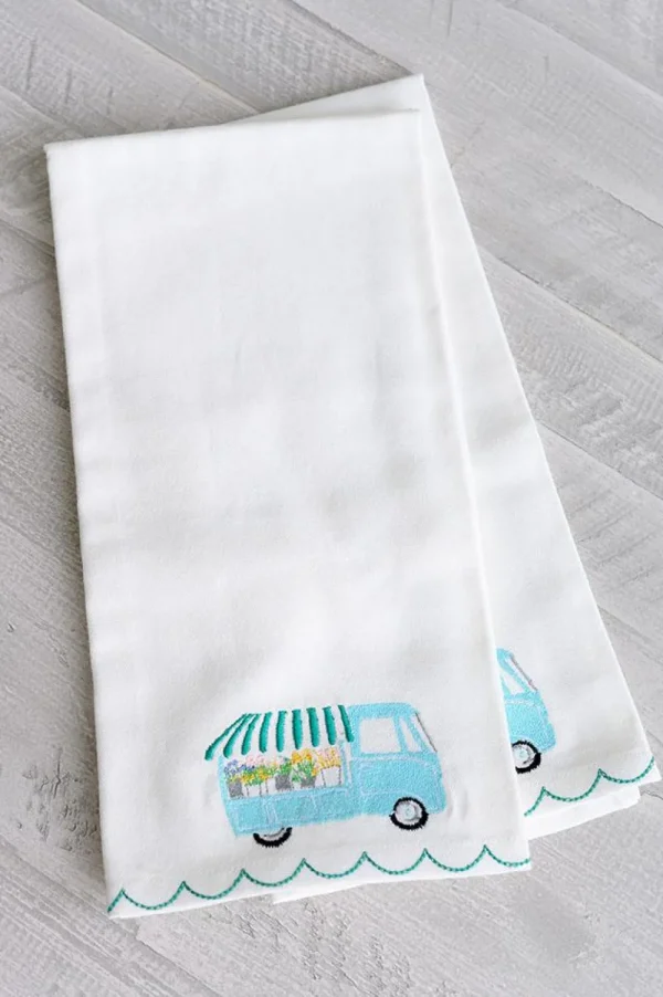 Fashion Pomegranate Inc Embroidered tea towels cute flower cart | Set 2