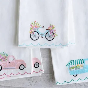 Fashion Pomegranate Inc Embroidered tea towels cute flower cart | Set 2