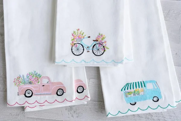 Fashion Pomegranate Inc Embroidered tea towels cute flower cart | Set 2