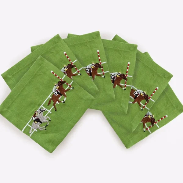 Clearance Pomegranate Inc Finish line horse race embroidered cocktail napkins