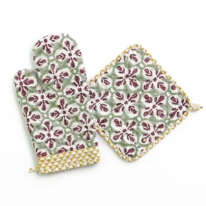 Best Pomegranate Inc Fleur de Lis Antique Jade Oven Mitt Set