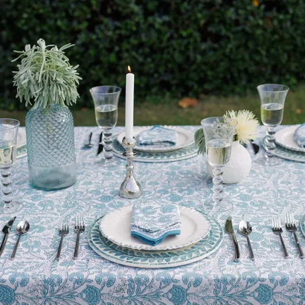 Fashion Pomegranate Inc Floral Trellis Aqua Tablecloth