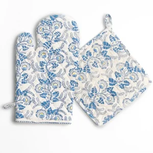 Outlet Pomegranate Inc Gardenia Vine Azure Oven Mitt Set