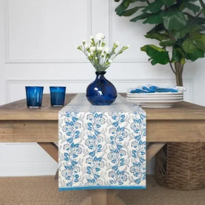 New Pomegranate Inc Gardenia Vine Azure Table Runner