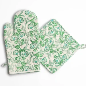 Online Pomegranate Inc Gardenia Vine Emerald Oven Mitt Set