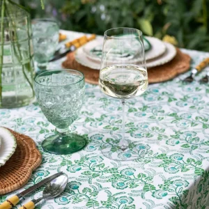 Hot Pomegranate Inc Gardenia Vine Emerald Tablecloth