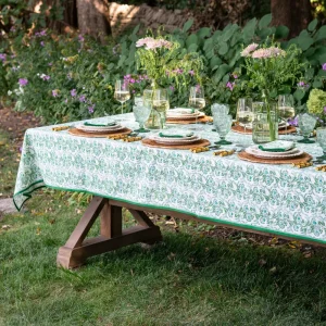 Hot Pomegranate Inc Gardenia Vine Emerald Tablecloth