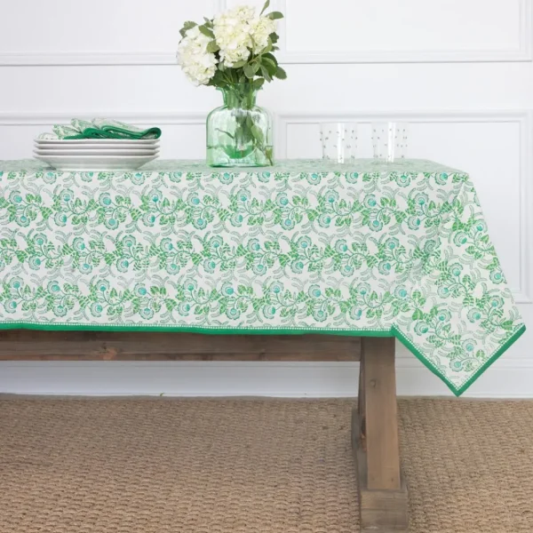 Hot Pomegranate Inc Gardenia Vine Emerald Tablecloth