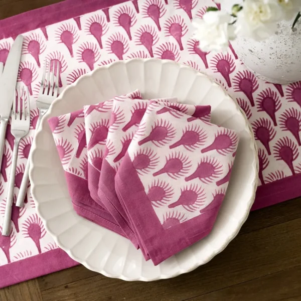 Outlet Pomegranate Inc Geo Feather Fuchsia Napkin | Set of 4