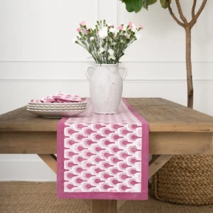 New Pomegranate Inc Geo Feather Fuchsia Table Runner