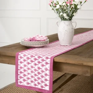 New Pomegranate Inc Geo Feather Fuchsia Table Runner