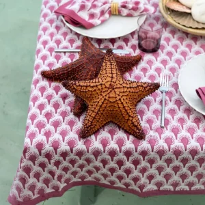 New Pomegranate Inc Geo Feather Fuchsia Tablecloth